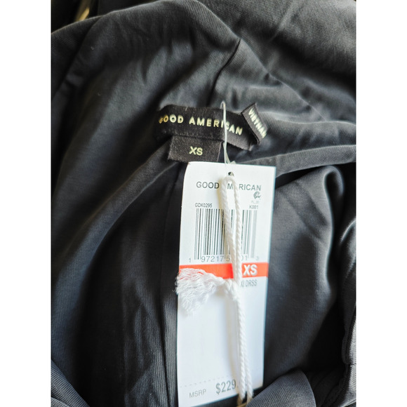 NWT Good American XS Black Sandwashed Off Shoulder Jersey Twisted Maxi Dress - Picture 7 of 7